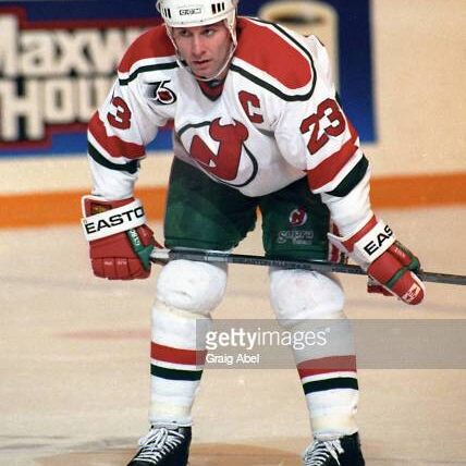 TORONTO, ON - FEBRUARY 1: Bruce Driver #23 of the New Jersey Devils skates against the Toronto Maple Leafs during NHL game action on February 1, 1992 at Maple Leaf Gardens in Toronto, Ontario, Canada. (Photo by Graig Abel/Getty Images)